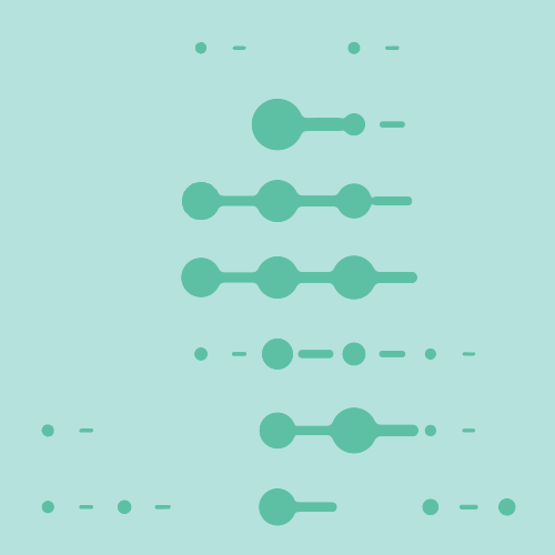Abstract design with horizontal lines and dots. Each line features connected circular shapes in an organic pattern.